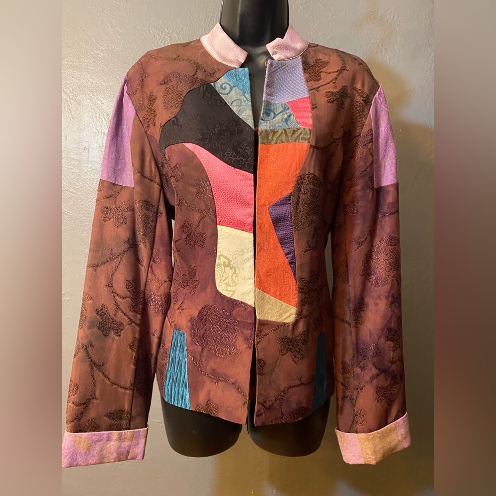 Chicos Design Mixed Fabrics Patchwork Jacket - image 1